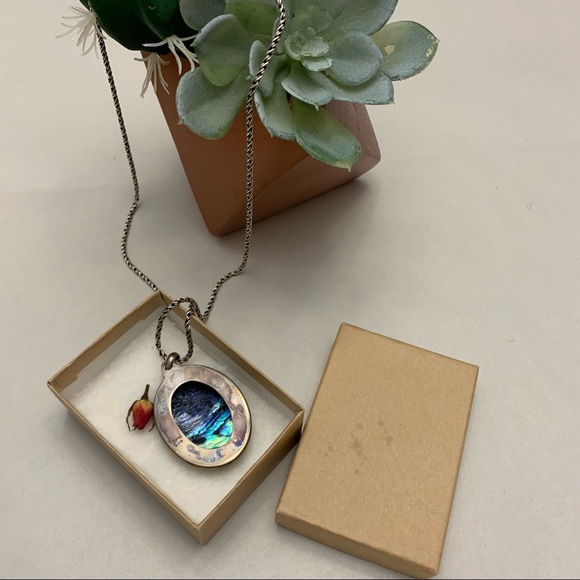 Druzy Agate turquoise blue mother of pearl gemstone pendant +chain 925 sterling - Picture 7 of 10